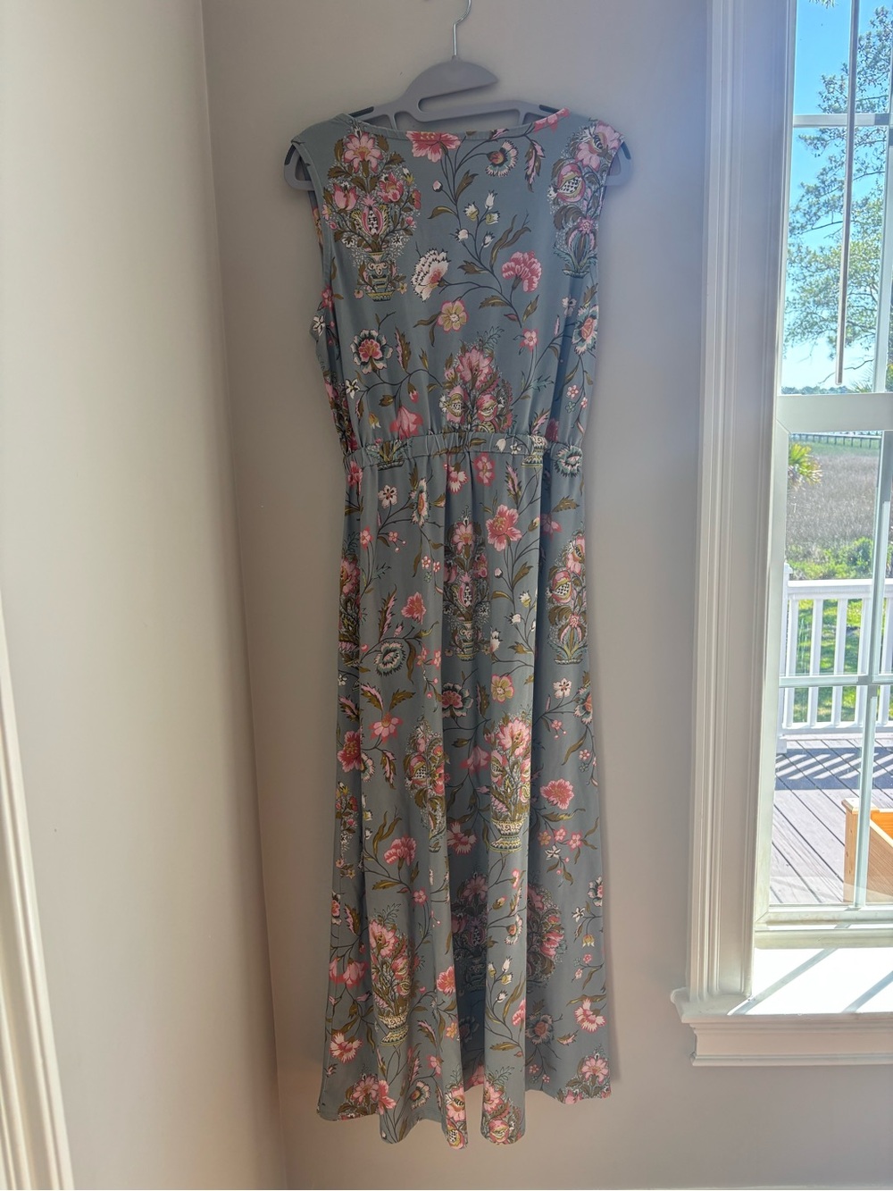 Spartina 449 Dusty Blue Maxi Dress with Pink and Cream Florals - Picture 4 of 4